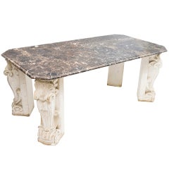 French 1940's Baroque Stone Base Table with Breccia Marble after Moreux